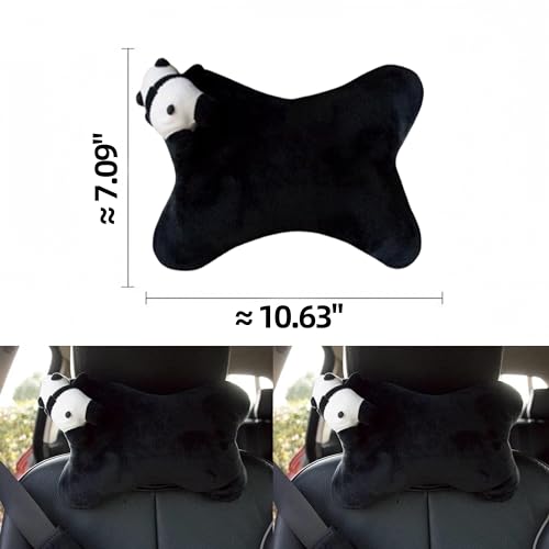 Image of Car Seat Pillow 2PCS Cute Panda Plush Car Headrest Pillow - Cartoon Comfortable Neck Support Cushions for All Seasons Suitable for Office Chairs, Computer Chairs