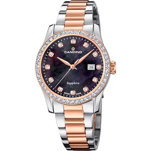 Candino Swiss Damen Uhr Analog Edelstahl 316L Silber - Quarzwerk - Saphirglas hochresistent - 5 ATM wasserdicht - Kalender C4741/5 - Lady Elegance