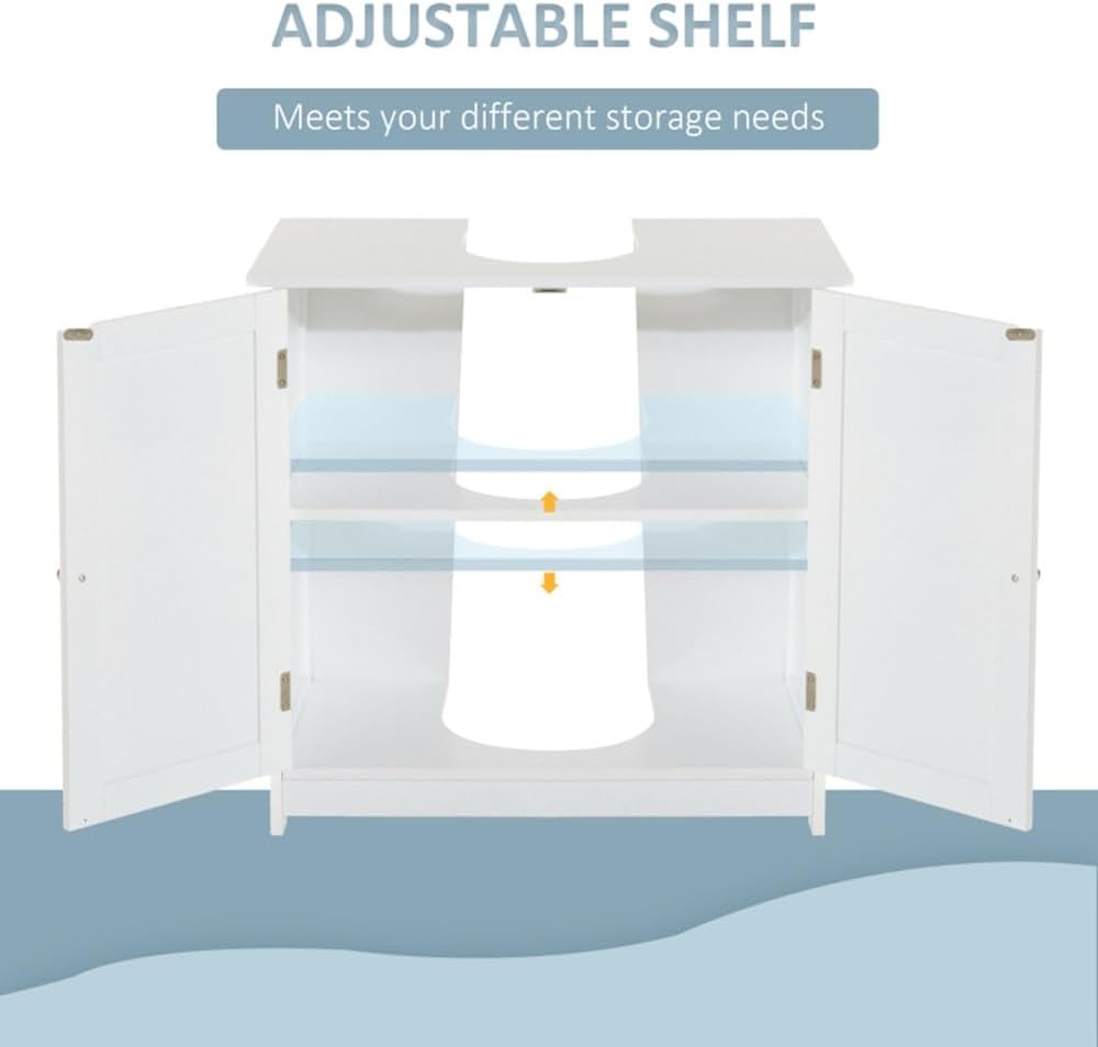 Transform Your Bathroom with Our White Double Door Sink Storage Cabinet: Elegant, Adjustable, and DIY-Friendly Bathroom Furniture