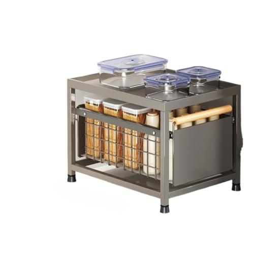 OGXNシンク下収納ラック 引き出し付き 隙間収納 炭素鋼耐湿 組み立て不要 多機能 穴開け不要 キッチン収納 調味料収納ラック 大容量 スペース節約 小物整理 (グレー,L 39*29.5*28.5)