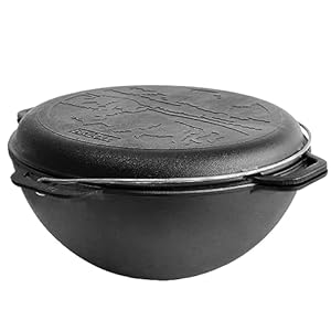 Uzbek Kazan Cast Iron 12.5 Quarts (12 L) – Cast Iron Dutch Oven – Cast Iron Cookware Set – Premium Camping Cookware – Dutch Oven Pot with Frying Pan Lid