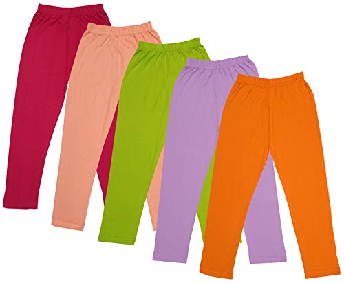 Image of IndiWeaves Girls Super Soft Cotton Solid Capri Pants (Orange, Purple, Green, Peach, Magenta, 8-9 Years) Pack of 5