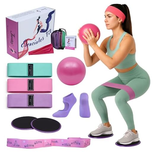 Kit Deporte Mujer, Gimnasia, Ejercicio en Casa, Kit Pilates. Bandas Elasticas Musculacion, Cinta Elastica, Pelota 25cm, Calcetines Yoga. Regalo Mujer. Gluteos Aumentar (Pack Bajo Impacto)