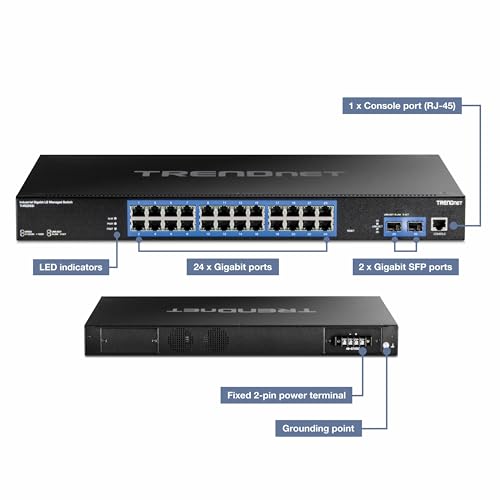 Image of TRENDnet 26-Port Industrial Gigabit L2 Managed Rackmount Switch, TI-RG262i, 24 x Gigabit Ports, 2 x SFP Ports, IP30 Rated Metal Housing, Lifetime Protection, Black