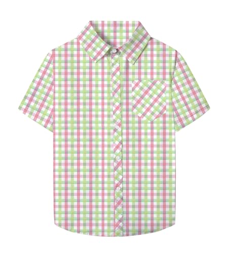 Image of SANGTREE Girls and Women Plaid Shirt Short Sleeve Button Down Summer Blouses Tops