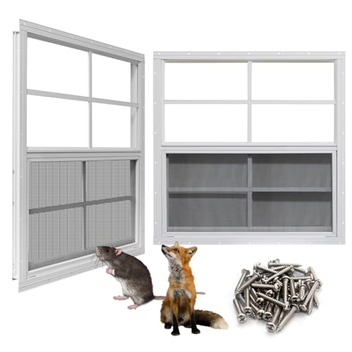 NeatiEase Upgraded Shed Windows 2 Pack 30 x 30 Windows with Tempered Glass and Stainless Steel Screen for Shed Chicken Coop Playhouse Household Garage(White)