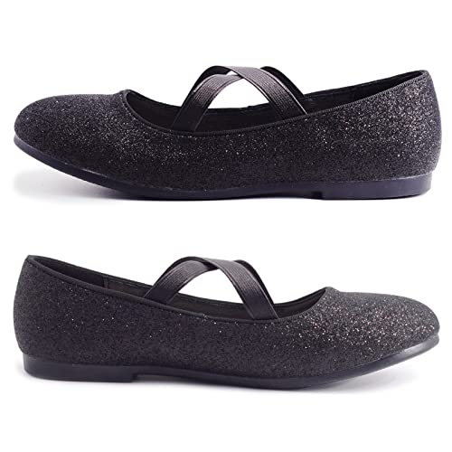 W&LESVAGO Girls Glitter Princess Ballet Flats with Elastic Strap, Mary Jane Dress Shoes for Girl Back to School Wedding Party(Little Kid/Big Kids)2