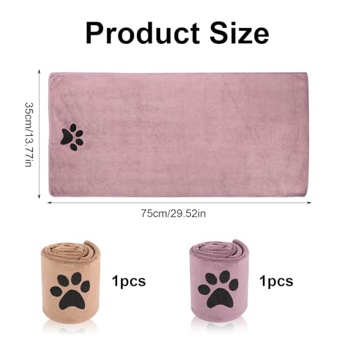 GFUEIGJ 2 Stück Haustier Badetuch Hundehandtuch Extra Saugfähig 75x35 cm Hunde Handtuch Handtücher Schnelltrocknend Haustier für Katzen, Hunde Oder Andere Haustiere(Lila und Braun)