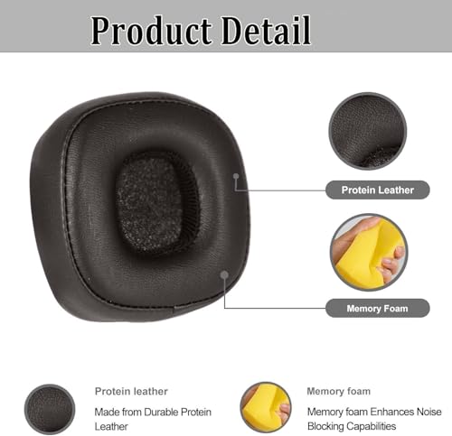 Repuesto Almohadillas Auriculares Cushions Muffs para Marshall Major 4, Cuero Proteico y Espuma de Memoria Suave (Negro) miniatura 3