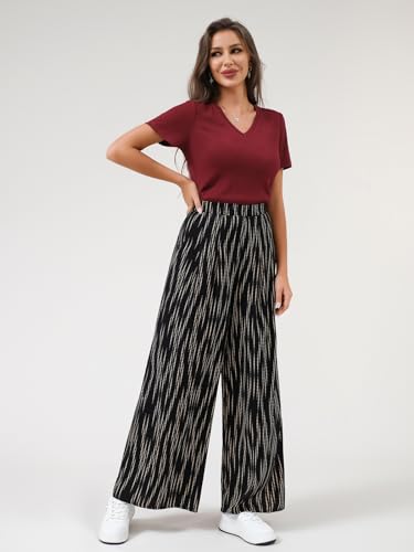 DERAX Women's Wide Leg Palazzo Pants Summer High Waist Flowy Beach Boho Floral Lounge Pants Lightweight Trousers Pockets4