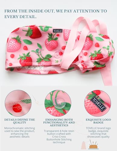 Scrub-Caps-Women-Ponytail--Strawberry-Delight-Double-Sided-Printed-Surgical-Hat-with-Buttons-and-Sweatband-Soft-Nurse-Cap-for-Long-Hair-Helps-Reduce-Static-Buildup