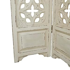 Deco 79 Wood Floral Hinged Foldable Partition 3 Panel Room Divider Screen with Intricately Carved Designs, 45" x 1" x 75", White Deco 79 Wood Floral Hinged Foldable Partition 3 Panel Room Divider Screen with Intricately Carved Designs 45 x 1 x 75 White