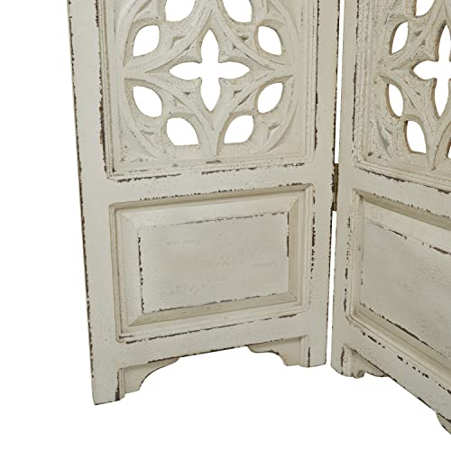 Deco-79-Wood-Floral-Hinged-Foldable-Partition-3-Panel-Room-Divider-Screen-with-Intricately-Carved-Designs-45-x-1-x-75-White Deco 79 Wood Floral Hinged Foldable Partition 3 Panel Room Divider Screen with Intricately Carved Designs 45 x 1 x 75 White
