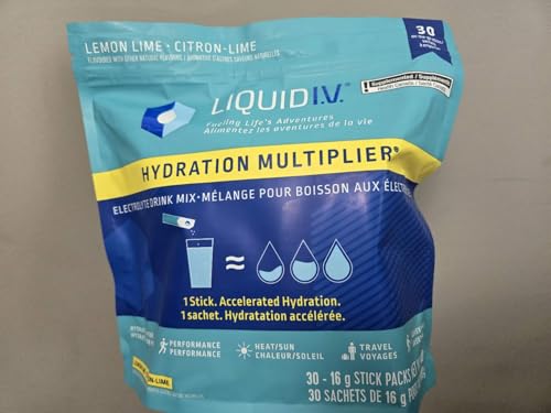Liquid IV Hydration Multiplier Drink Mix 30 Count - Lemon Lime Flavor - 30 Total Individual Stick Packets - 480 Grams
