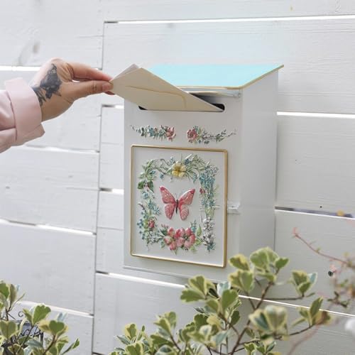 Boîte aux lettres extérieure rétro à motif floral fixation murale