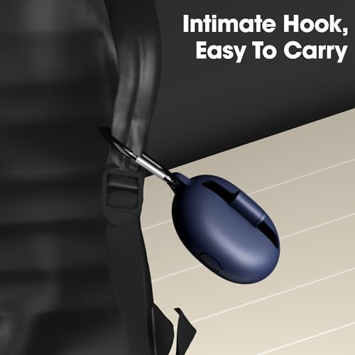 Image of Sounce Silicone Case Cover for Realme Buds Air 5 Pro, Portable Non-Slip Grip & Scratch-Resistant Protector with Carabiner Clip Full Protection Water Resistant, Shockproof Cover - Blue