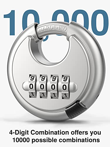 Puroma Combination Lock, Stainless Steel Disc Padlock With Hardened Steel Shackle, Keyless Heavy Duty Combo Lock For Outdoor Sheds Fence, Gate Hasps, Storage Unit, School Gym Locker (1 Pack, ‎Silver) #TOP1