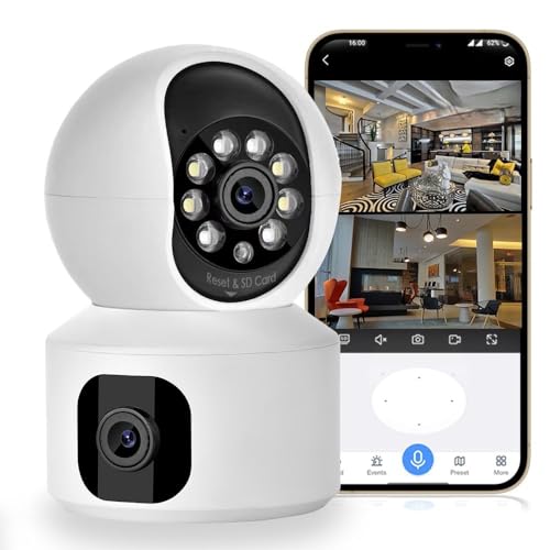 FINICKY-WORLD Dual Lens WiFi IP 360° Camera 1920 X 2160 Full HD 4mp AI (Upgraded) CCTV Night Vision Motion Sensor Two-Way Audio Micro SD Card Support Upto 128GB Monitor Nanny Security Indoor White view 1