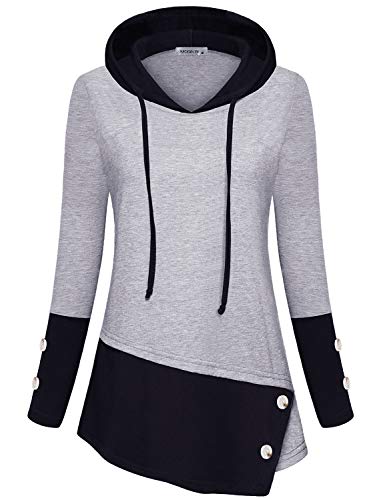 MOQIVGI Tunic Sweatshirts for Women,Long Sleeve Gray Cool Pullover Hoodie Work Casual Colorblock Patchwork Thin Sweaters Ladies Fall Trendy Cute Contrast Trim Tops XX-Large