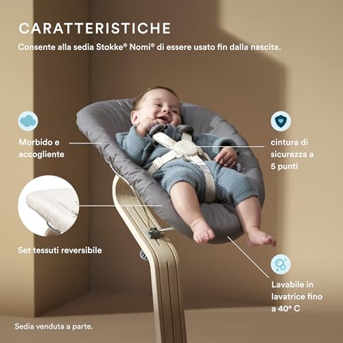 Newborn Set Stokke Nomi, Black/Grey Sand - Include Una Cintura Di Sicurezza A 5 Punti E Un Set Di Tessuti Reversibili E Lavabili - Compatibile Con Tutte Le Sedie Stokke Nomi - 3