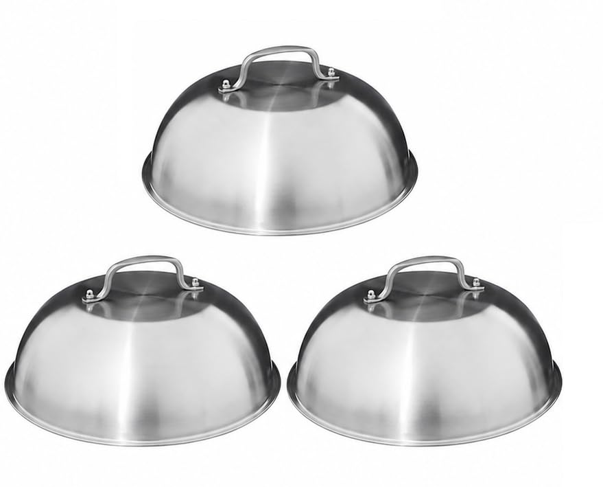 Deconation Lot De 3 Cloches De Cuisson Pour Plancha ø32 Cm - Inox - Couvercles Avec Poignée