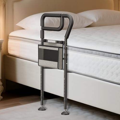 NIMOOD C3 Pro Bed Rails for Elderly Adults Safety, Adjustable Heights Bed Cane with Non-Slip Ergonomic Handle, Stable Bed Assist Rails with Motion Light, Avoid Seniors Bedside Fall