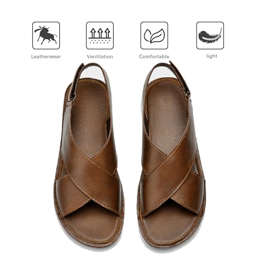 Men's Leather Hook Loop Fisherman Sandals Casual Comfortable Open Toe Anti-Slip Flat Water Shoes Summer Outdoor Walking Beach Sandals4