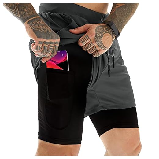 OEBLD Mens Athletic Shorts 2-in-1 Gym Workout Running 7'' Shorts with Towel Loop Grey