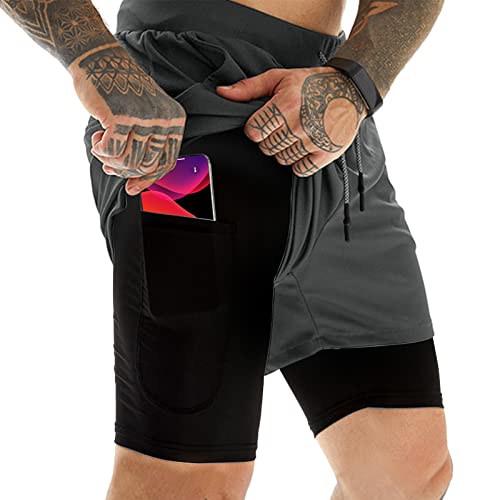 OEBLD Mens Athletic Shorts 2-in-1 Gym Workout Running 7” Shorts with Towel Loop