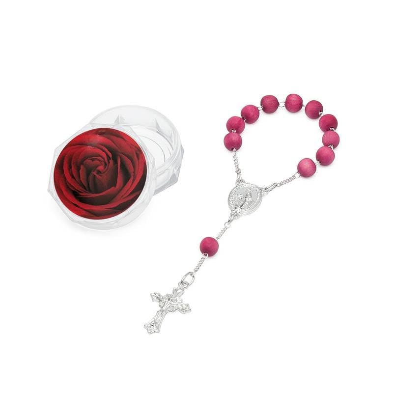 Mini Terço Dezena de Mão Aroma de Rosas Prata 6 mm