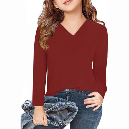 Girls Long Sleeve Shirts V Neck Cute Tops Tween Casual Fall Blouse Trendy Kids Fashion Youth Teen Girl Clothes