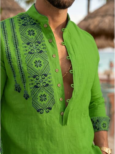 Image of DEELMO Men's Cotton Blend Mandarin Collar Self One Design Full Sleeve Casual Short Kurta