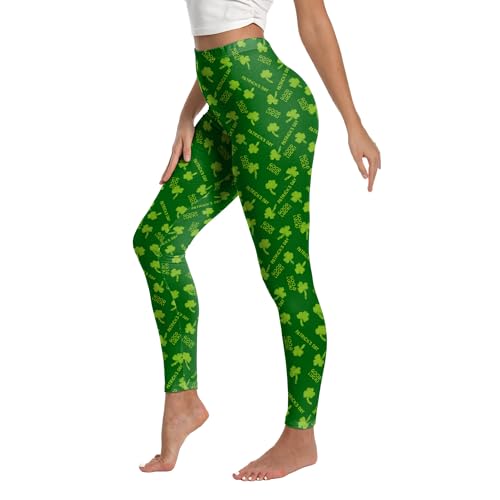 MAX TSOLMON Womens St. Patricks Day Leggings Green Shamrock Print Irish Holiday Theme High Waist Yoga Pants (US Alpha Large Regular Regular Grass Green)