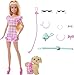 Barbie Twinning Looks Doll with Pet Dog in Matching Pink Gingham Clothes and Accessories for Both Like Sunglasses, Necklaces and Bows, Blonde