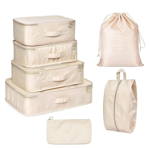 Image of 7 Pcs Foldable Luggage and Laundry Bag Pouch Waterproof Travel Toiletry Organizer Garment Storage Bag Portable Packing Cubes Storage Bag (1 Pc) (Grey) (BEIGE)