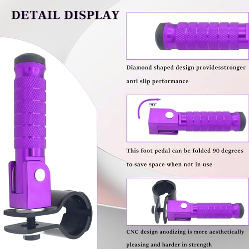 Image of M8 Motorcycle CNC Aluminum 90 Degree Folding Rearsets Folded Motorbike Footrest Bicycle Footpegs Foot Pegs Pedal Universal (Purple)