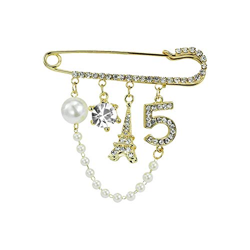Vintage Crown Number 5 Lapel Safe Pins Skirt Cardigan Hat Scarf Pin Lapel Pin Shawl Pin for Women Rhinestone Jewelry with Simulated Pearl