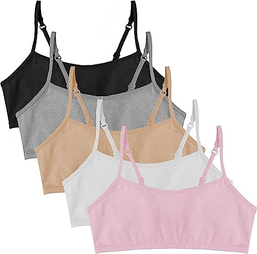 Popular Cotton Girls Training Bra - Crop Cami Training Bras for Girls w Adjustable Straps. Bra Pack 5 PK Neu 7/8