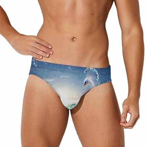 White Peacock Beach Mens Swim Briefs Sexy Bikini Swimwear Bathing Suits Trunks