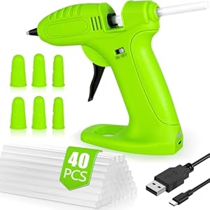 SaiXuan Pistola de Silicona Caliente Inalámbrica, Batería Recargable de 2600mAh, Incluye 40 Barras de Silicona, 6 Fundas de Silicona para Dedos y Cable USB, para Manualidades y Reparaciones