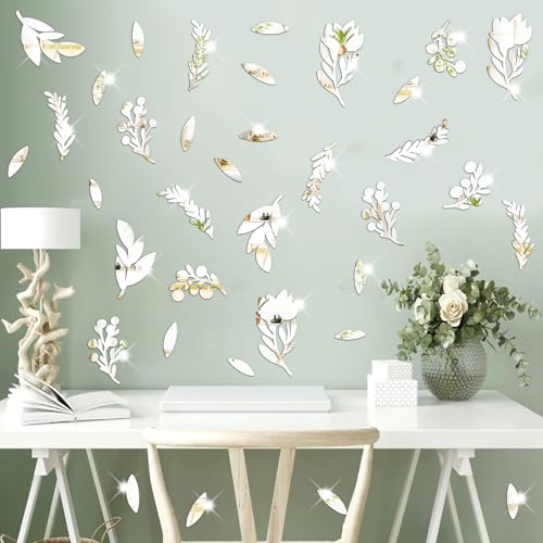 Stickers Decorativos de Hojas en Acrílico Espejo 3D Plata miniatura 4