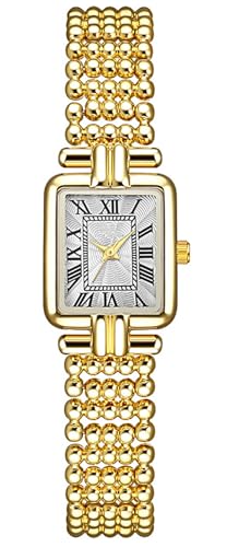Montre vintage pour femme à cadran carré et chiffres romains en or ou argent