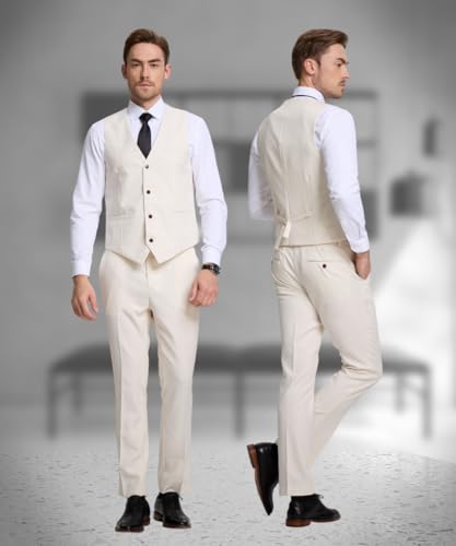2 Piece Linen Suits for Men Summer Beach Wedding Suit Set Vest Pants Casual Bussiness Prom3