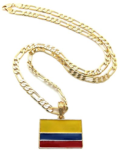 GWOOD Colombia Flag Small Pendant with 24 Inch Figaro Style Necklace