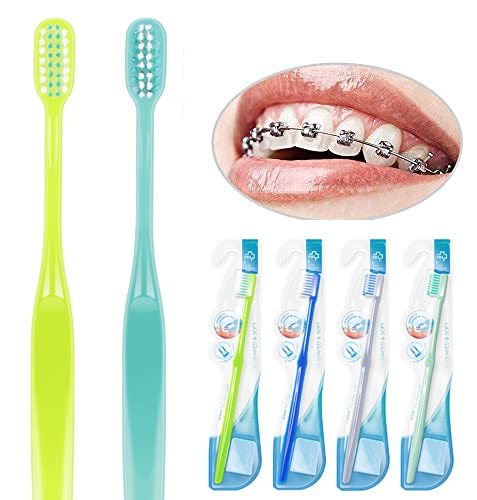 Y-Kelin 4 Pcs U-Shaped Orthodontic Toothbrush Soft Bristle with 4 Toothbrush Head Cover for Orthodontic People Effective Cleaning Teeth