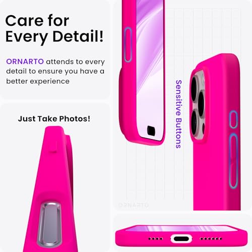 ORNARTO Compatible with iPhone 16 Pro Max Case 6.9",Liquid Silicone 3 Layers Full Covered Soft Gel Rubber Phone Case,Shockproof Protective Cover 6.9 Inch with Anti-Scratch Microfiber Lining-Hot Pink by ORNARTO - Image 5