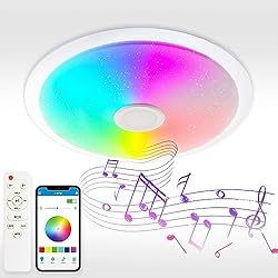 M Ledme - Lámpara de Techo LED Regulable de 30W, 380 mm , Luz con Música Que Cambia de Color RGB+CCT, con Altavoz, Bluetooth, Control Remoto y Aplicación, Adecuada Para Baño, Dormitorio, LM6619