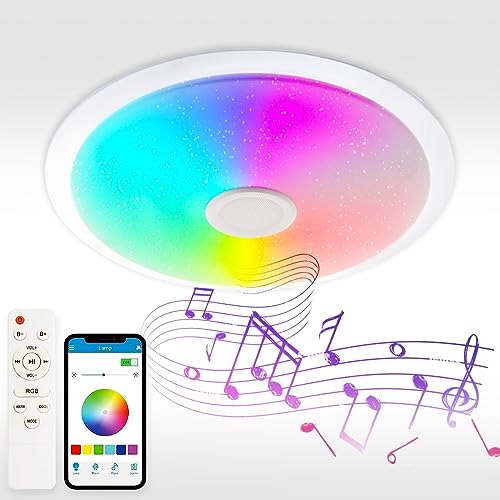 M Ledme - Lámpara de Techo LED Regulable de 30W, 380 mm , Luz con Música Que Cambia de Color...