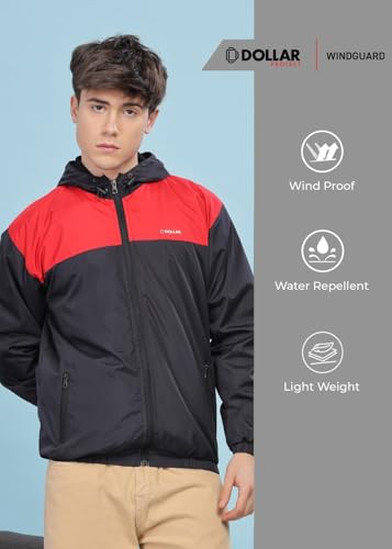 Image of Dollar Men's Polyester Colourblock Windcheater Jacket With Zipper Pockets and Hood