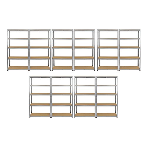 Monster Racking - 10 Estanterías Galwix de Acero Galvanizado Sin Tornillos Grises de 90cm x 30cm x 180cm Cover